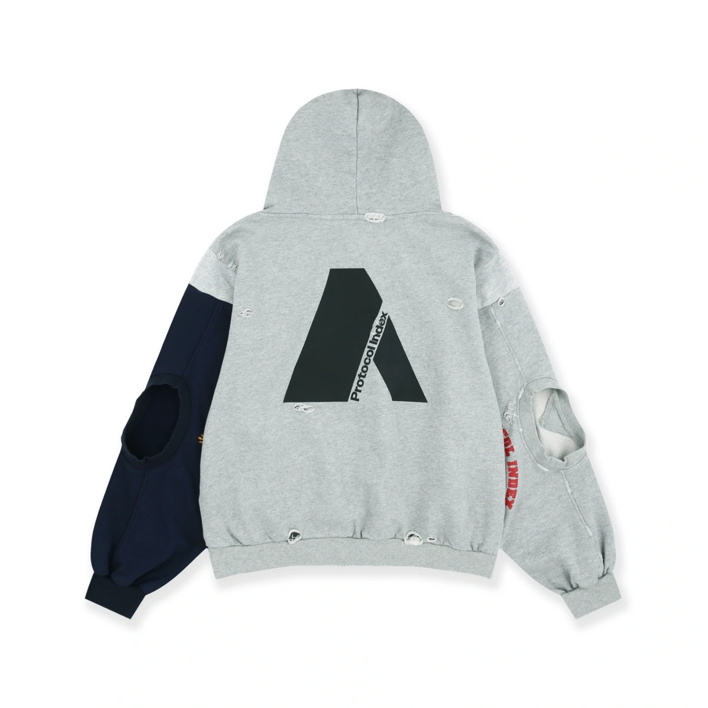 RECONSTRUCTED SWEATSHIRTS ZIP HOODIE - MELANGE GREY