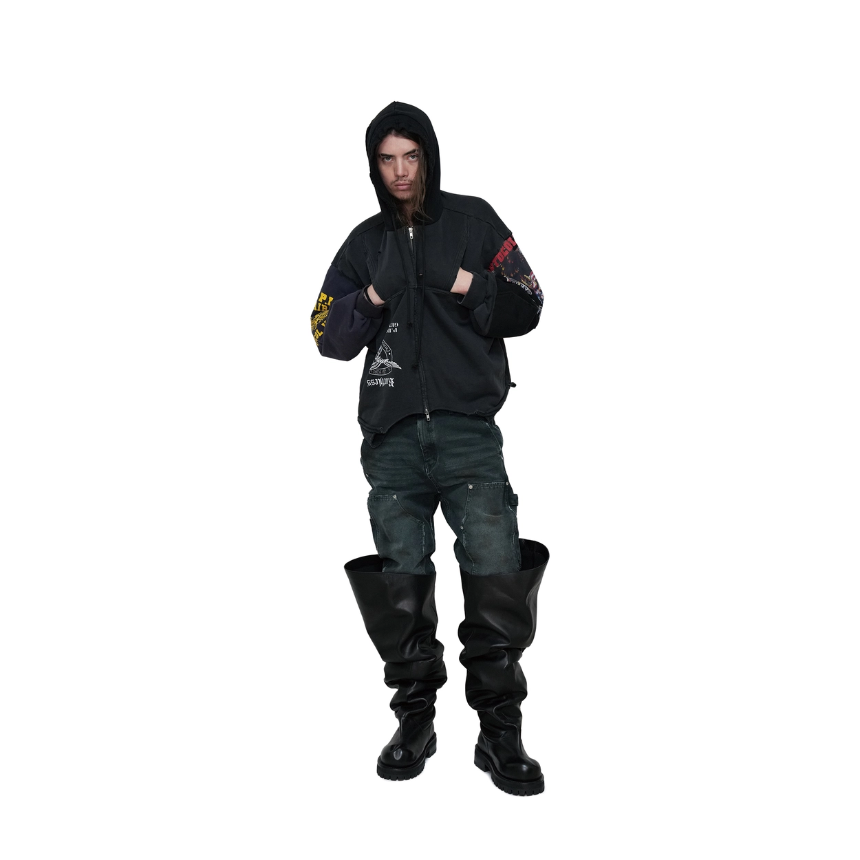 UPSIDE DOWN ZIP HOODIE - BLACK