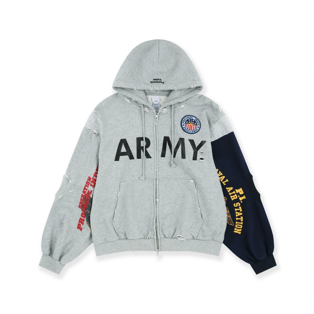 RECONSTRUCTED SWEATSHIRTS ZIP HOODIE - MELANGE GREY