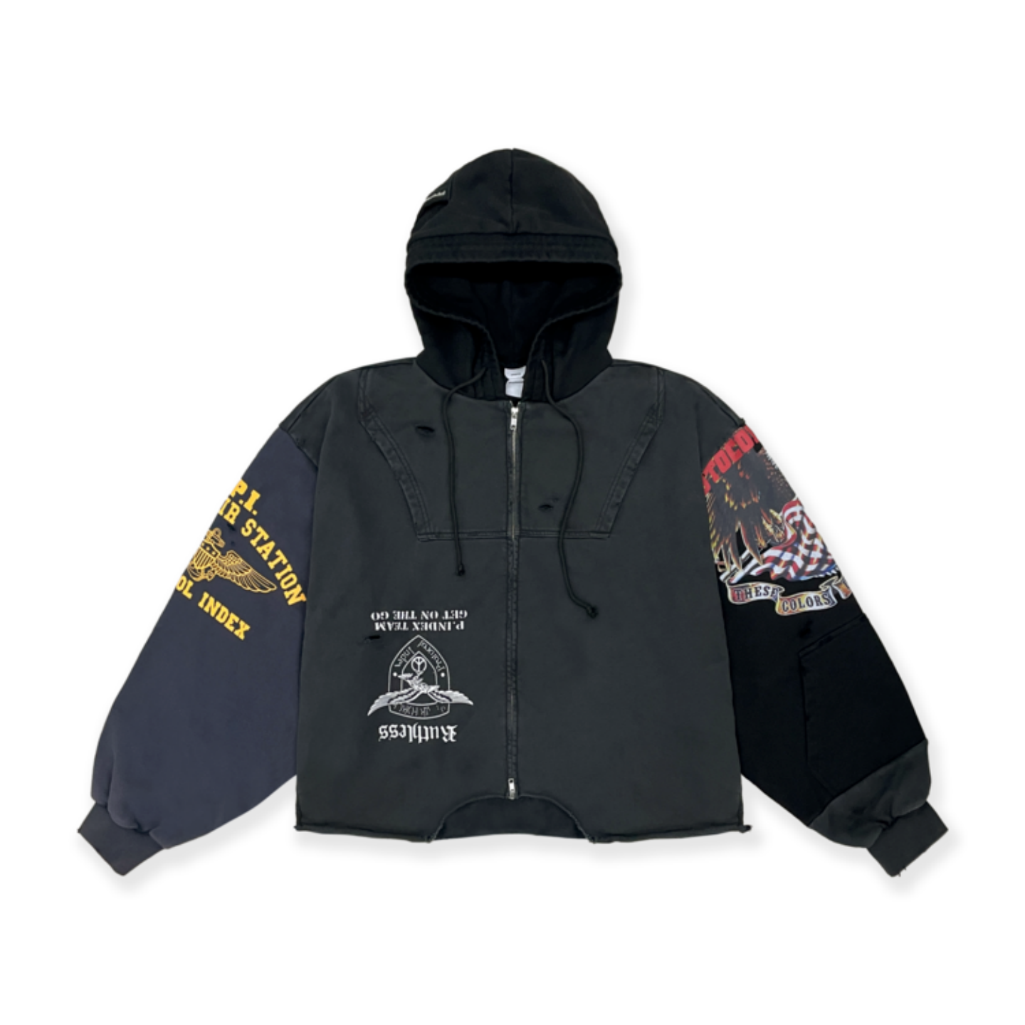 UPSIDE DOWN ZIP HOODIE - BLACK